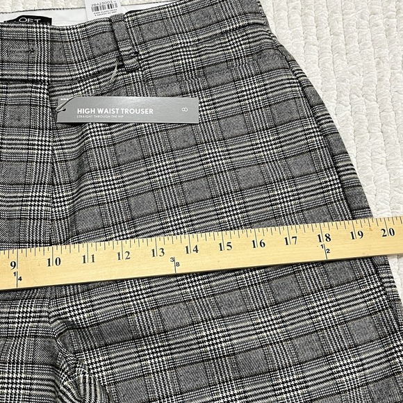 Loft Trouser High Waisted Glenn Plaid Pants Sz 8 Wide Leg Gray With Pockets - Picture 5 of 16